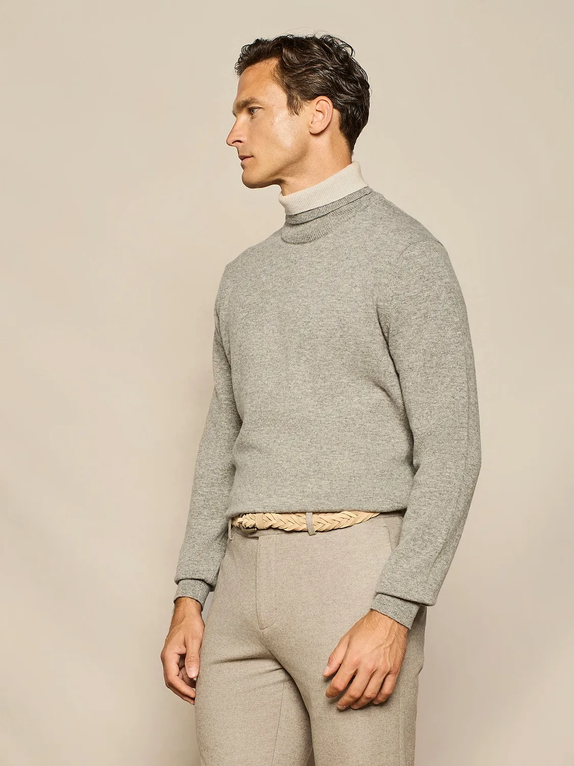 Paul Taylor Dolcevita Maglia Grigio Melange Doppio Collo Cashmere
