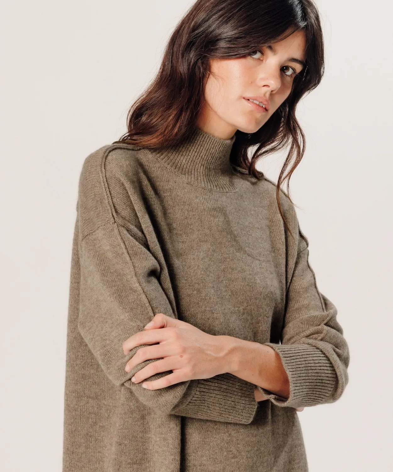 Rodier maglione cashmere collo alto beige oversize donna