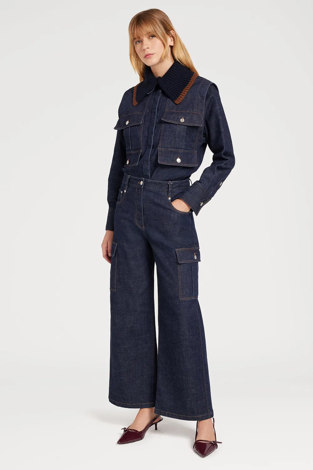 Ports 1961 Giacca Denim Collo in Maglia indaco
