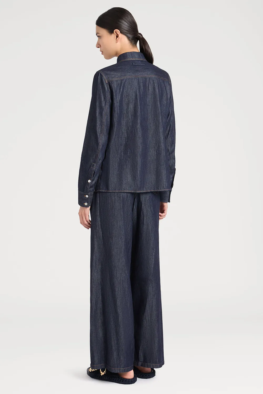PORTS 1961 PS26 camicia denim indaco scuro bottoni
