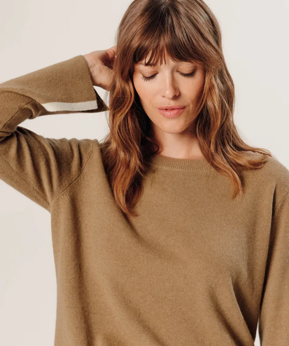 Rodier maglione girocollo donna cashmere marrone cammello