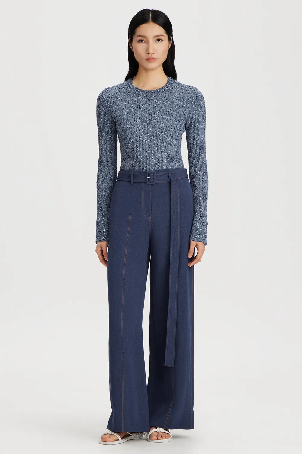 PORTS 1961 Sparkle Knit Top maglia blu navy cropped