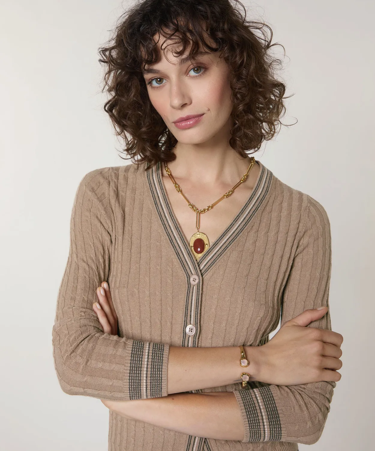 Rodier Cardigan trecce marrone moka