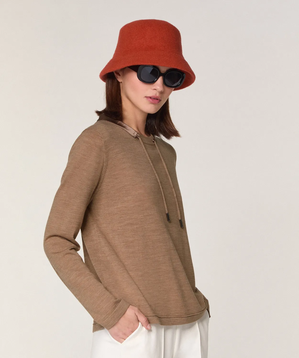 Rodier pullover girocollo lana merino beige ficelle