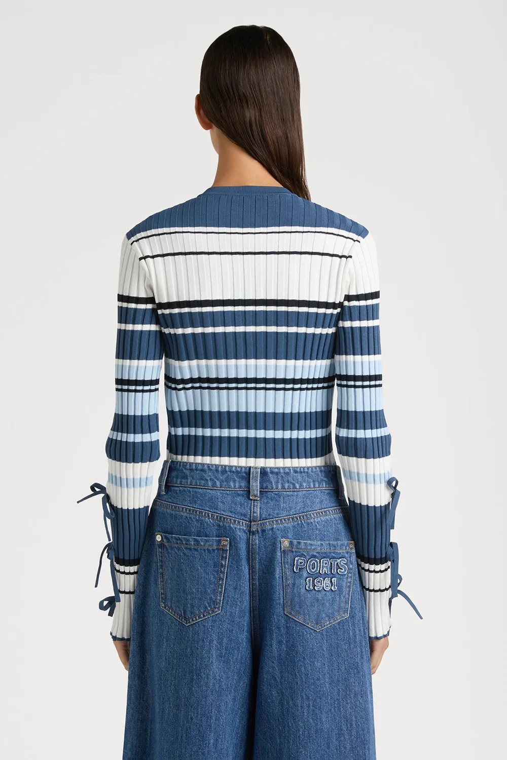 Ports Amalfi Coast cardigan righe blu con fiocco