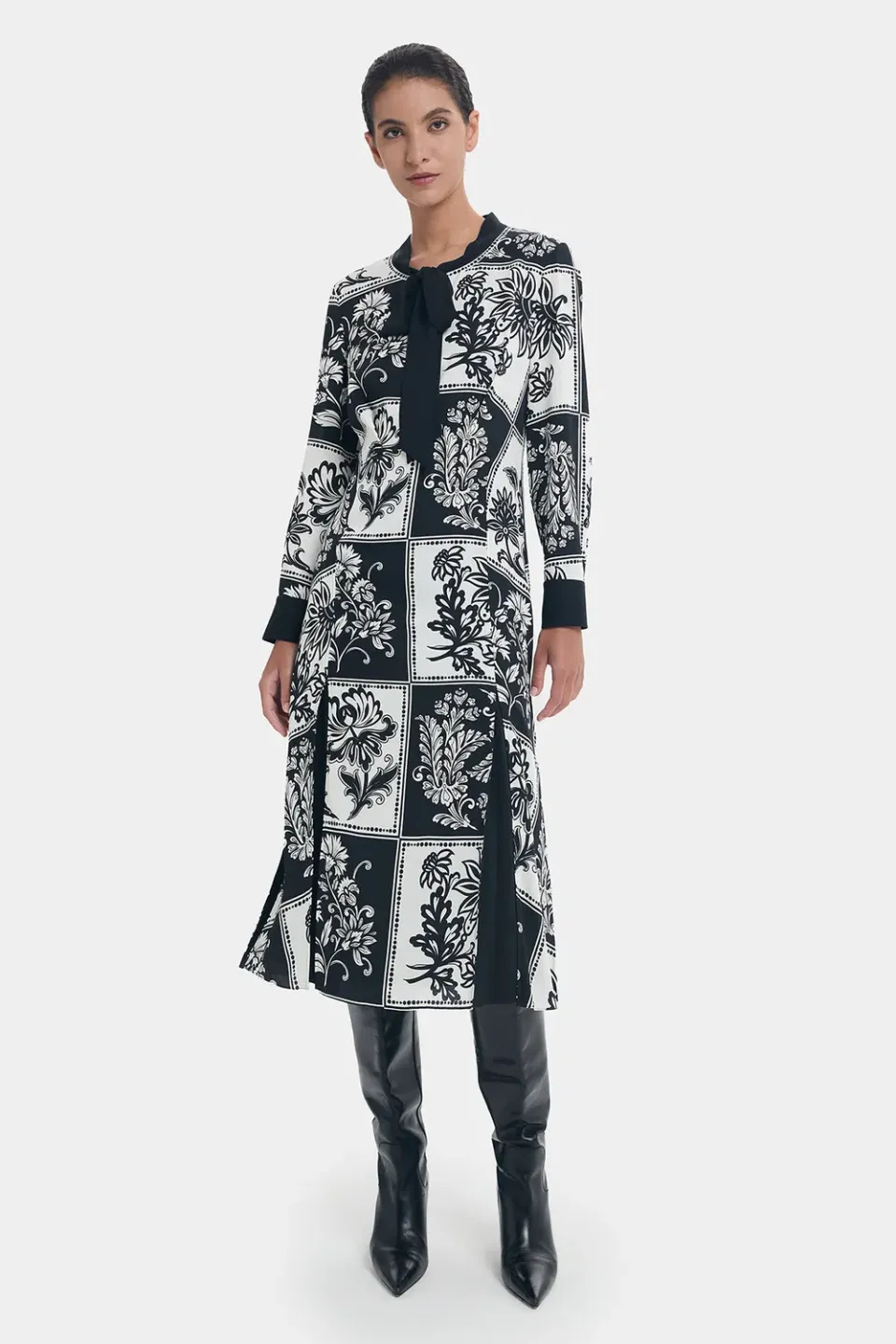 PORTS Retro Floral abito bianco nero 6