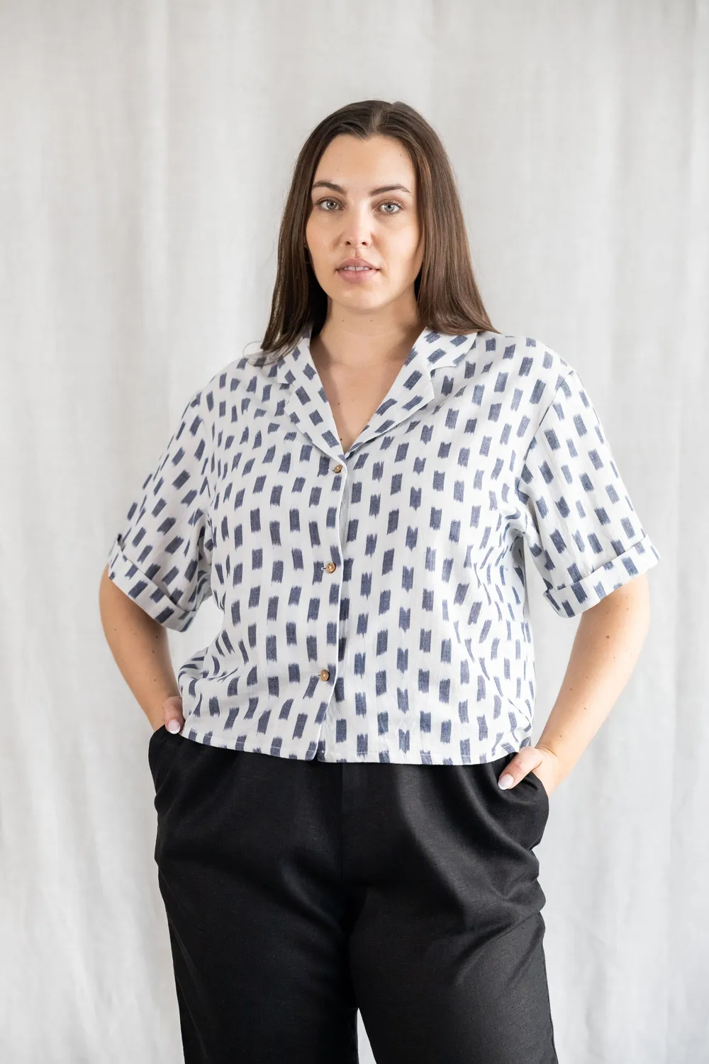 Jyoti Avaani blusa cotone bianco ikat