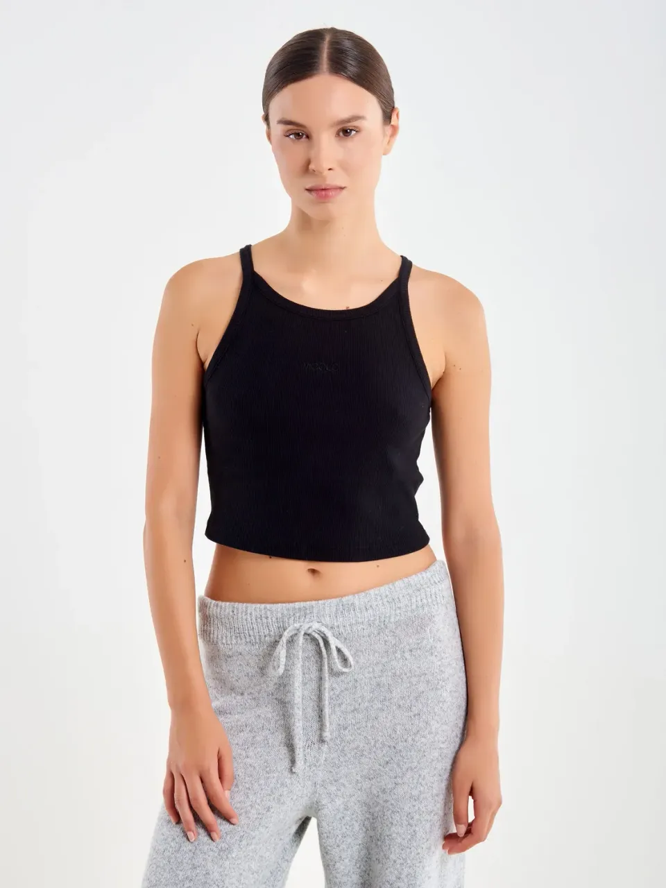 Vicolo Canotta Corta a Costine top nero cotone S-L