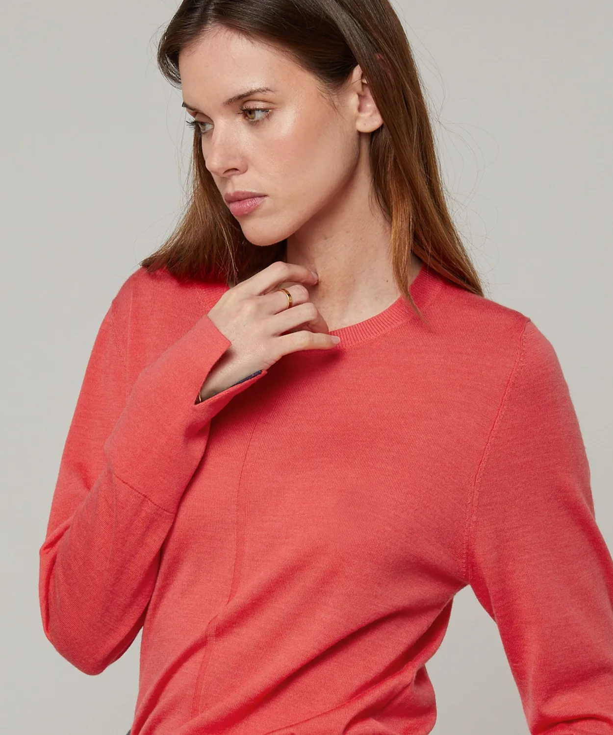 Rodier maglione girocollo lana merino corallo leggero