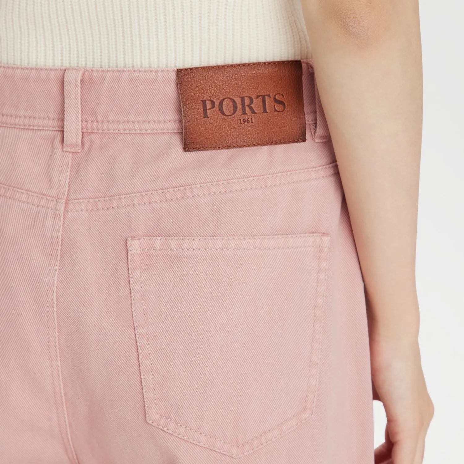 PORTS jeans rosa cipria wide-leg cotone vita alta