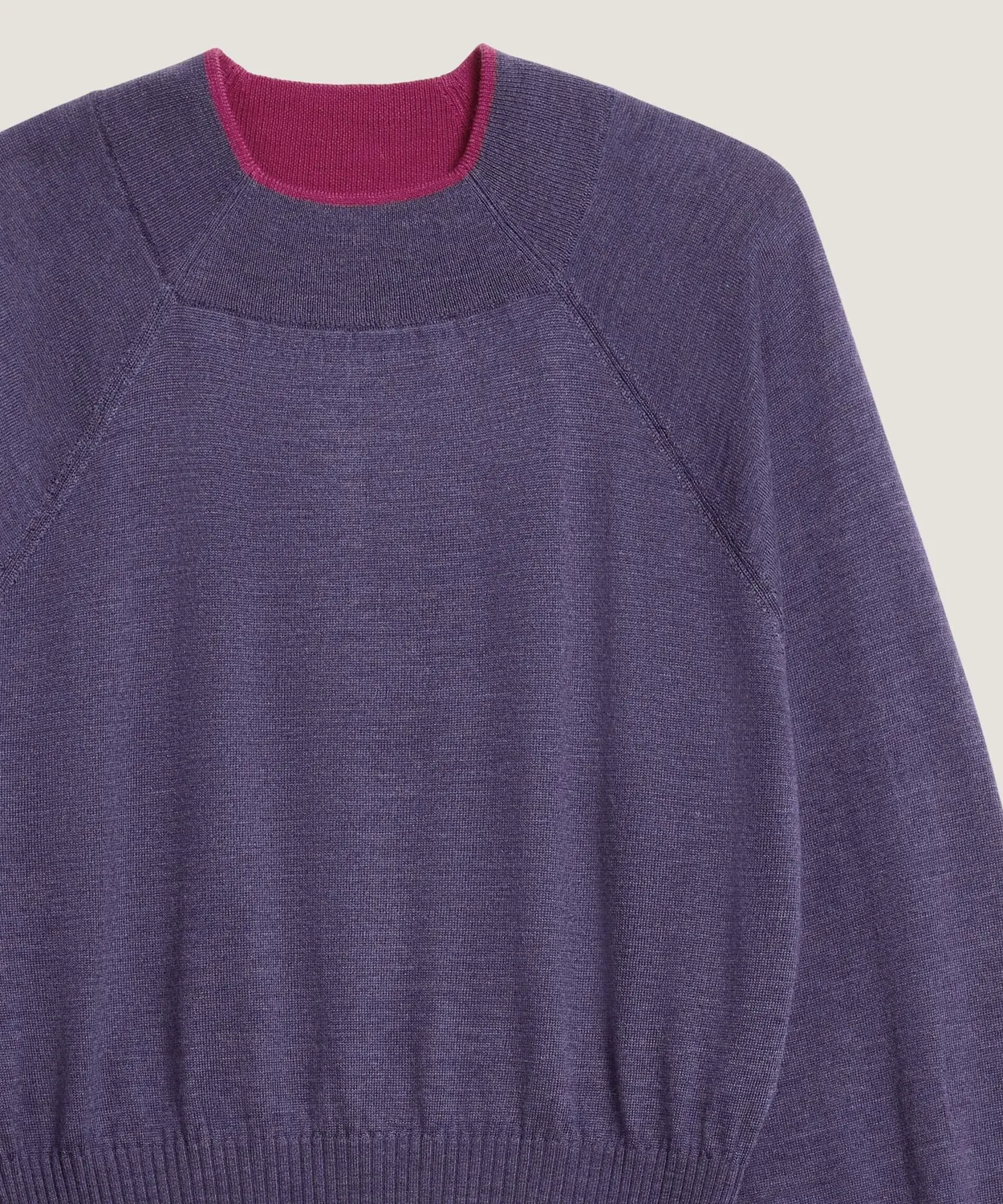 Rodier maglia girocollo merino viola profili contrasto