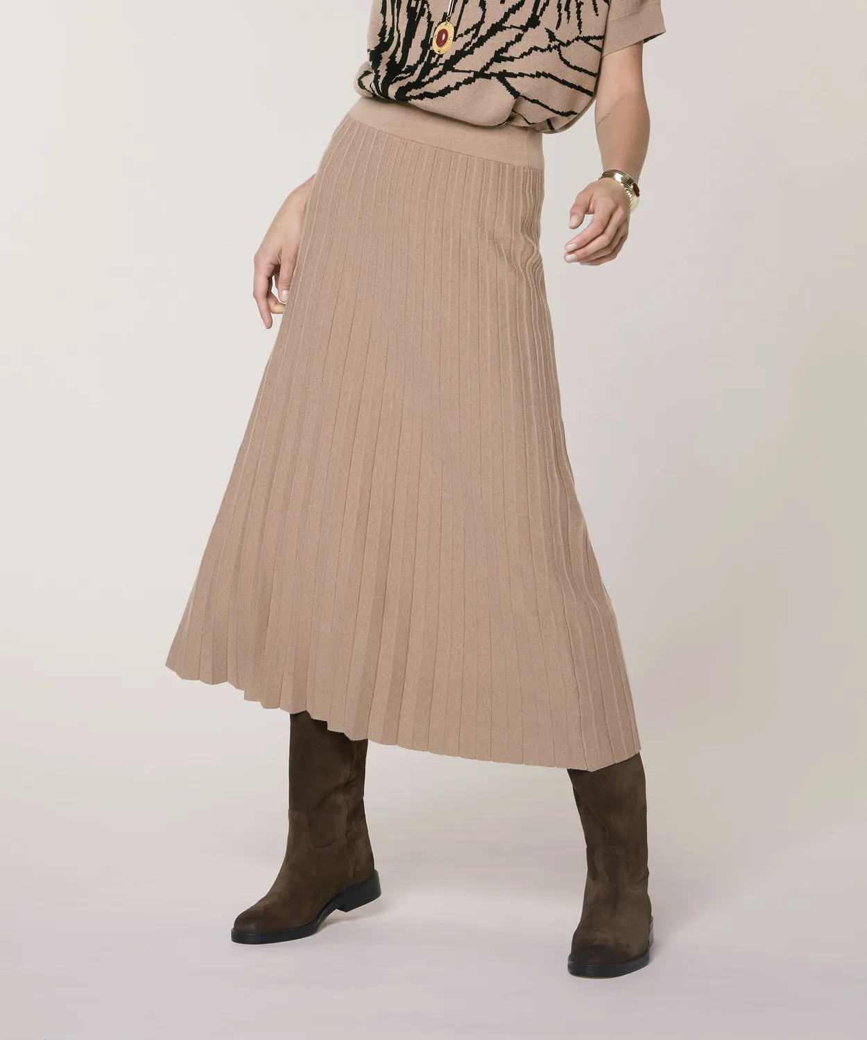 Rodier Gonna in maglia plissettata mocha midi