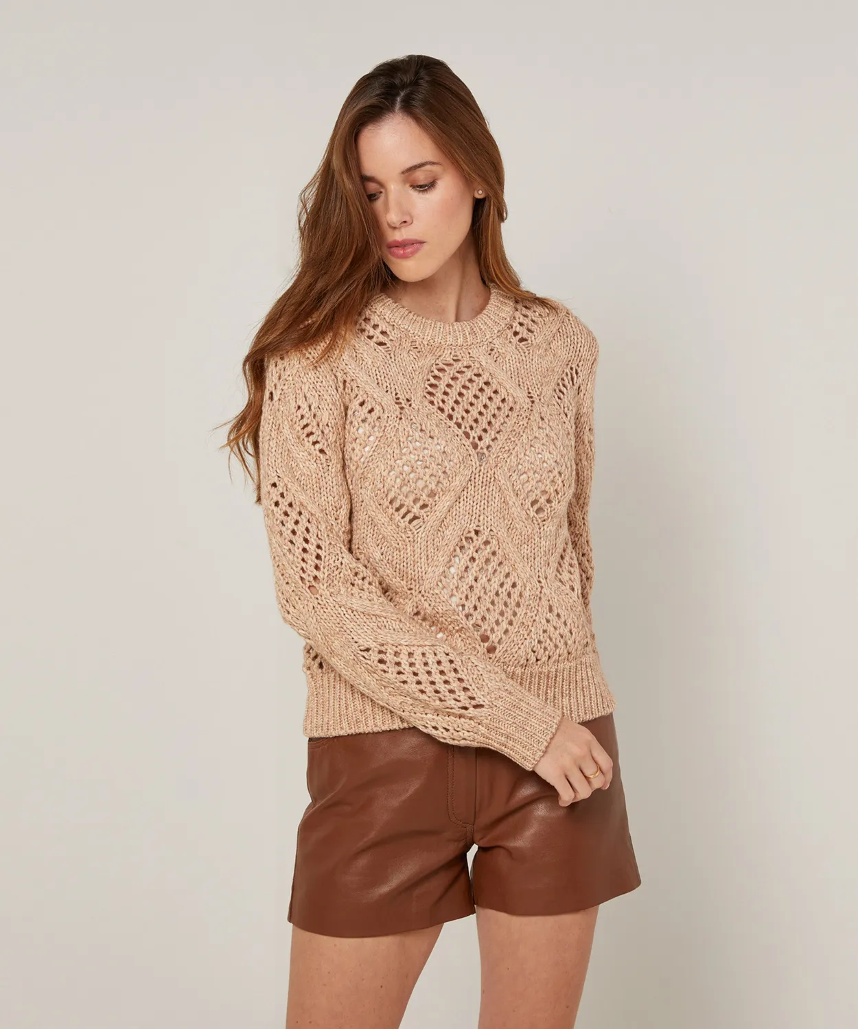 Rodier maglia traforata cotone lana beige ficelle