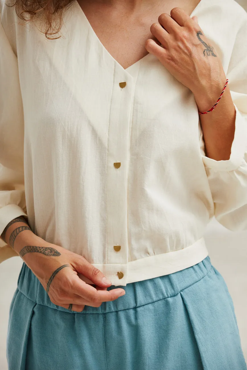 Jyoti Sahay camicetta crema cotone crop maniche