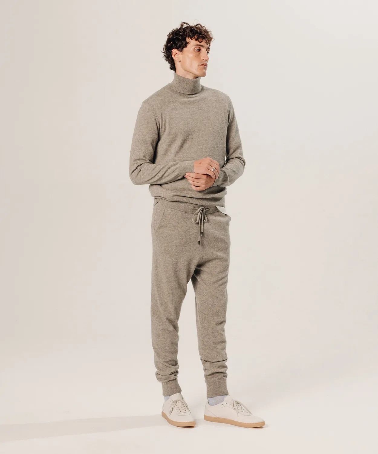 Rodier pantaloni jogging cashmere beige uomo vita elastica