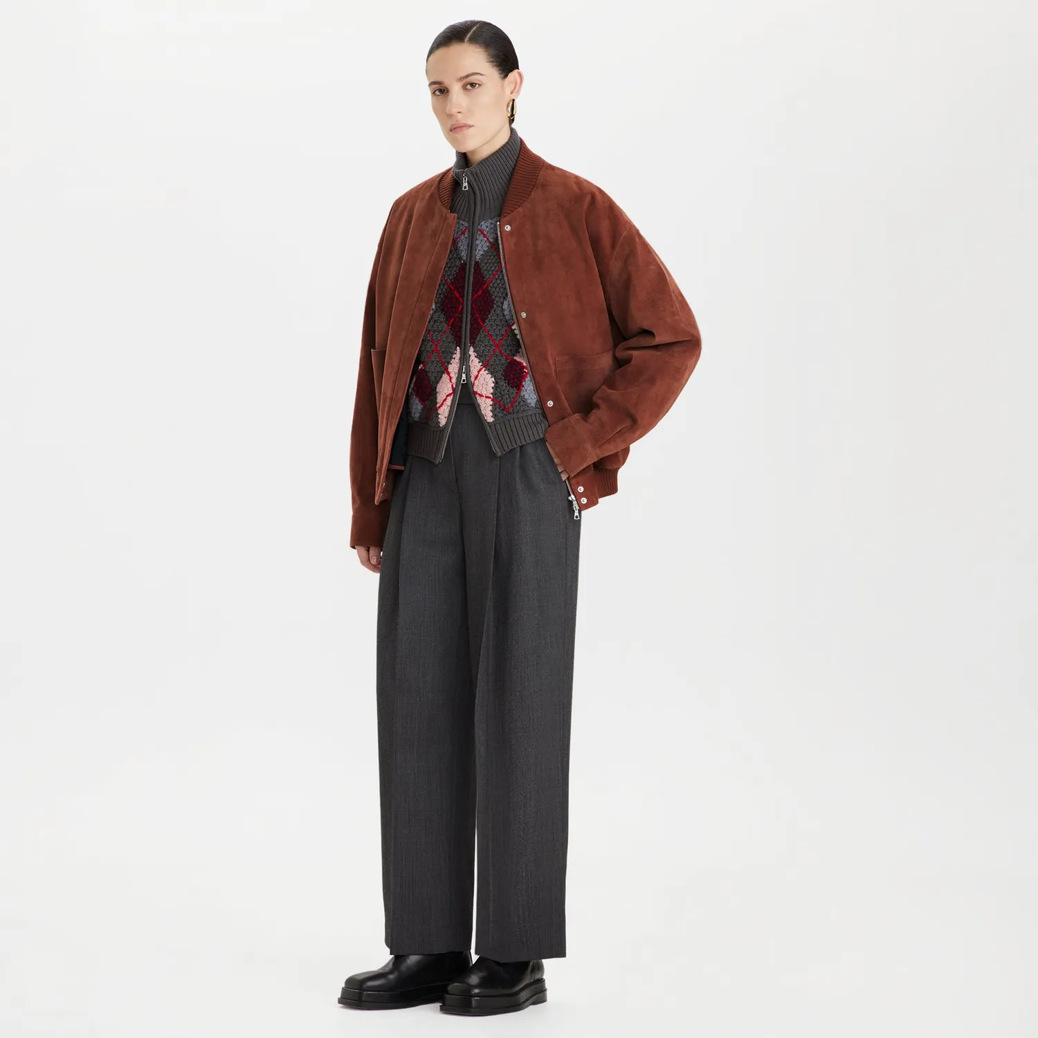 Ports Argyle Wool Cardigan Blu Zip Lana