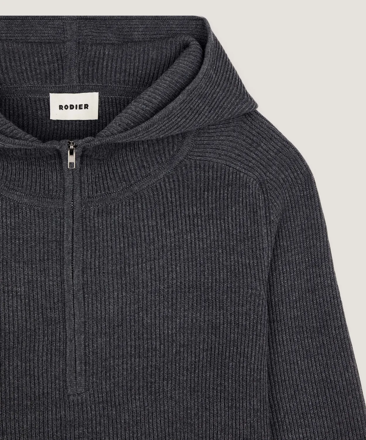Rodier maglione cappuccio coste grigio scuro con zip