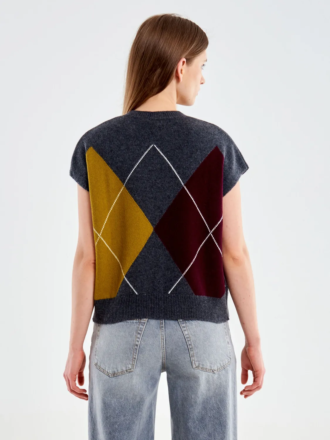Vicolo Fantasia Rombi gilet grigio lana girocollo