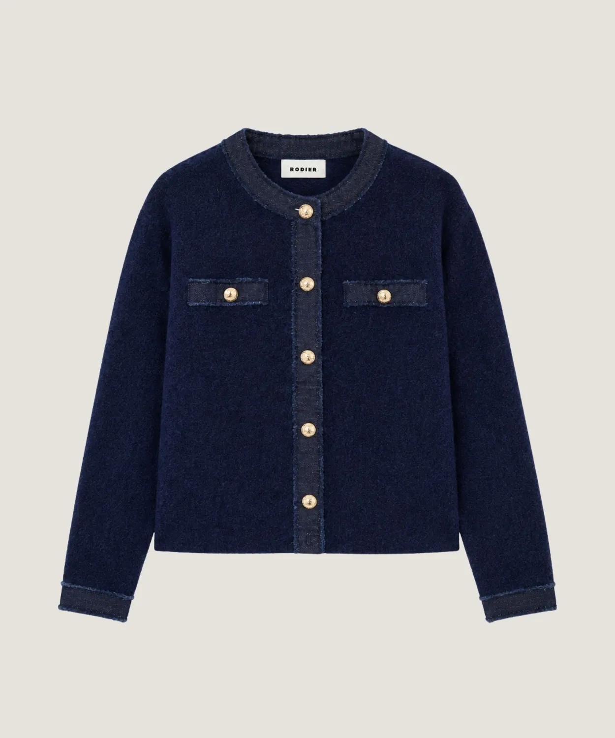 Rodier Cardigan bimateriale blu navy bottoni dorati