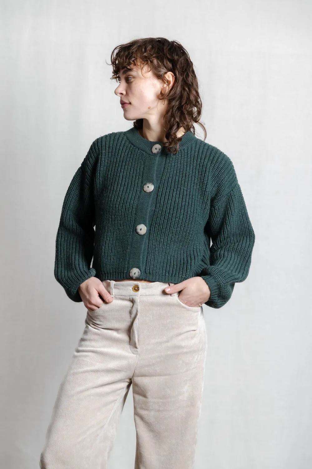 Jyoti Fair Works Betana verde cardigan baby alpaca