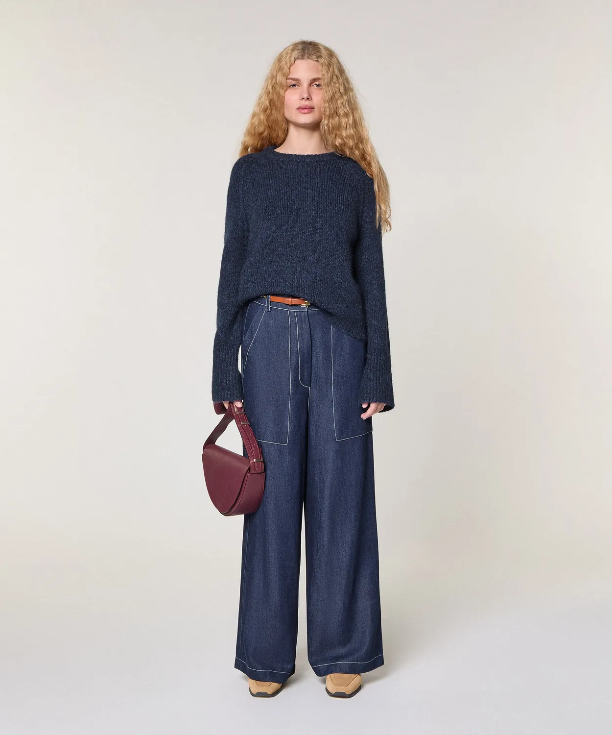 Rodier maglione girocollo maglia grossa donna blu navy