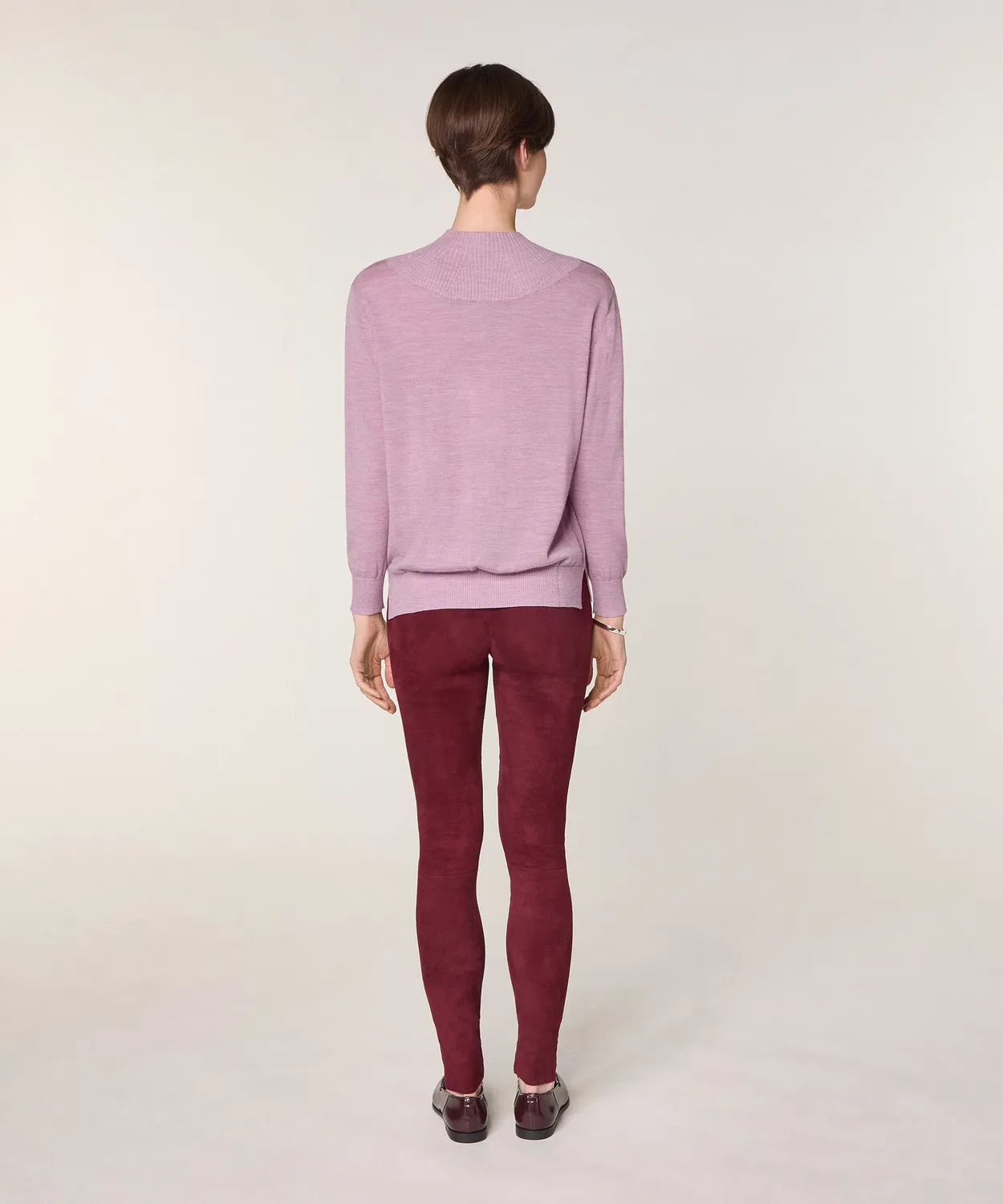 Rodier maglione collo alto lana merino rosa confetto maglia fine
