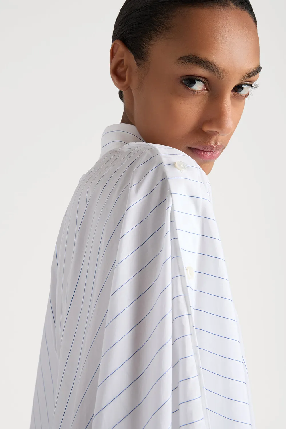 PORTS Abito camicia righe bianco blu lungo