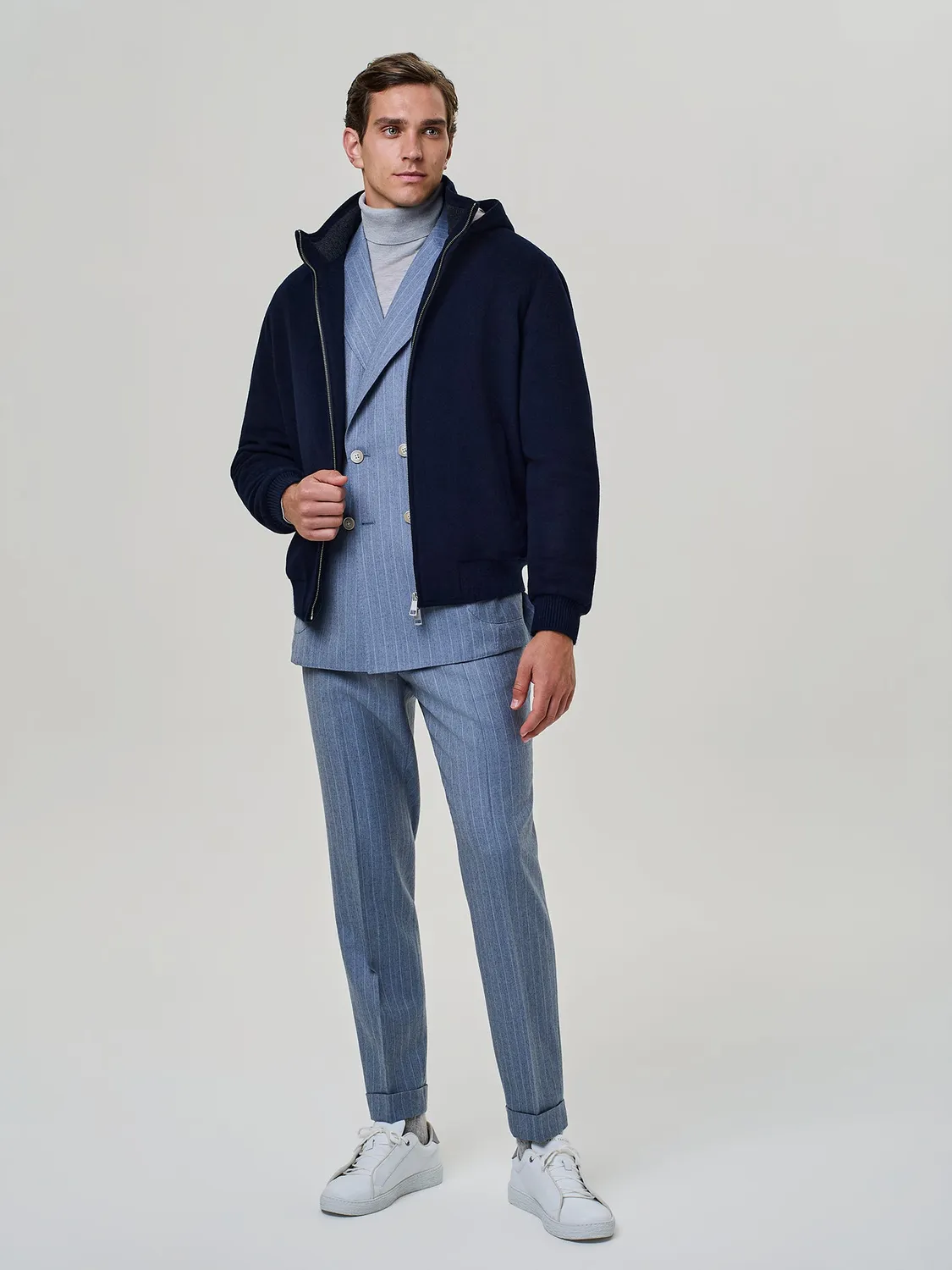 Paul Taylor Giacca Doppiopetto Flanella Gessata Dusty Blue