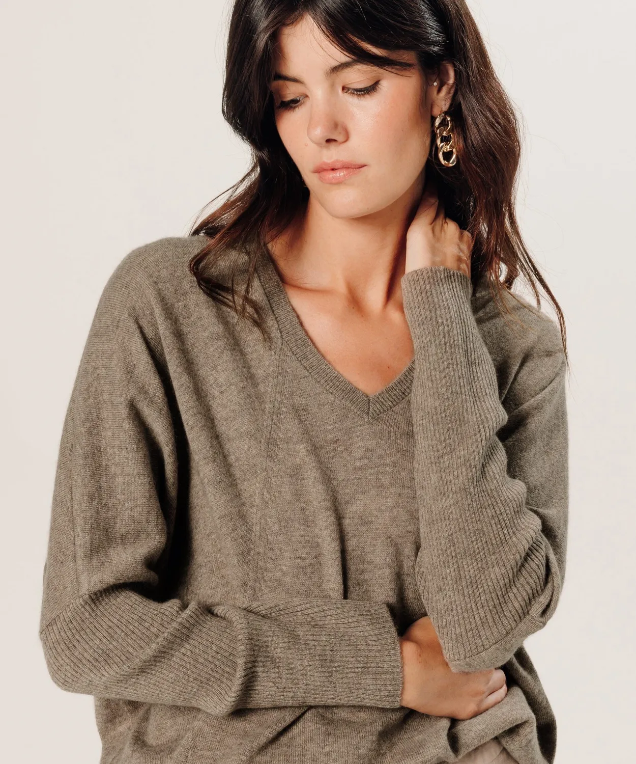 Rodier Maglione Oversize Scollo V Cashmere Beige 4 Fili