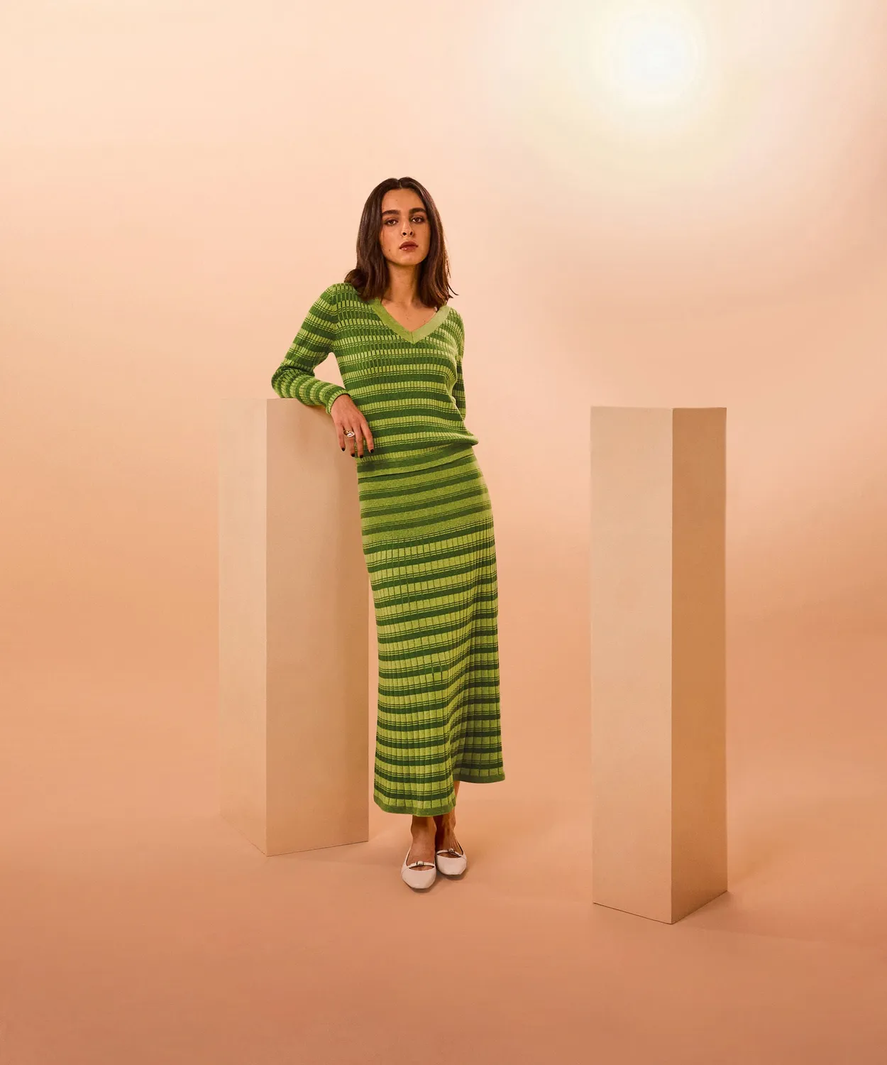 Rodier Maglia Scollo V Verde Pistacchio a Coste