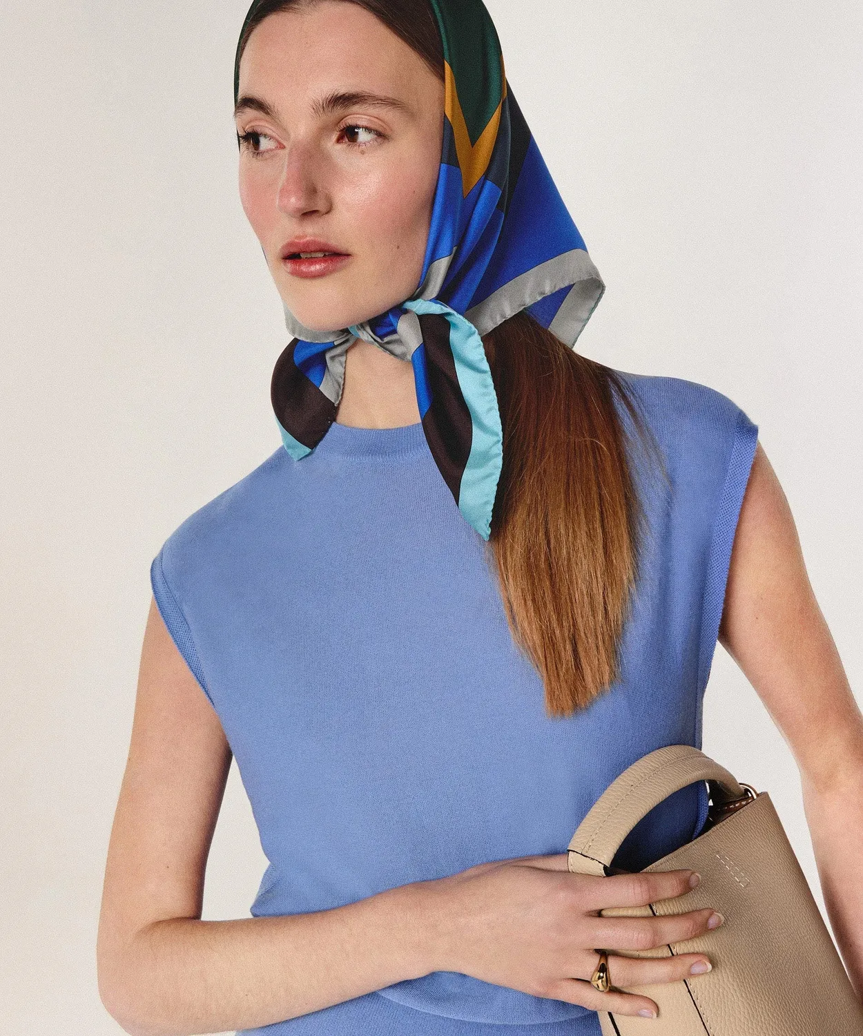 Rodier foulard seta geometrico donna blu 70x70