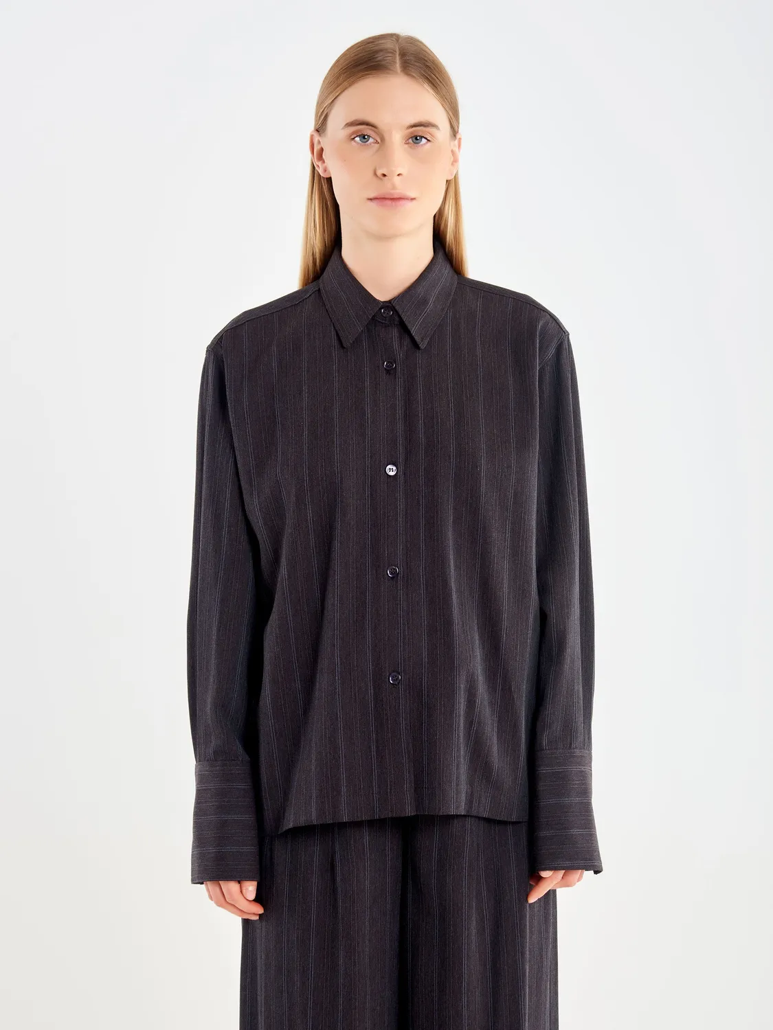VICOLO Camicia Basica Gessata Grigio Antracite Viscosa
