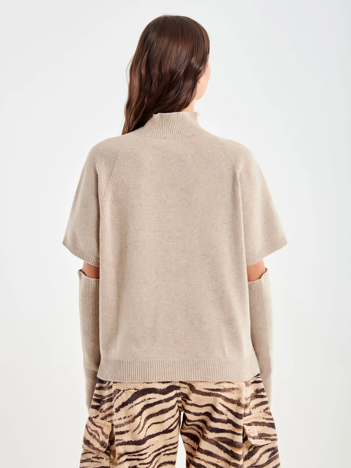 Vicolo pull collo alto beige taglia unica con cashmere