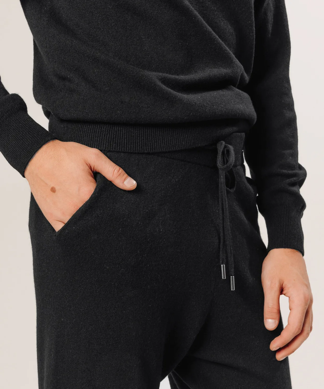 Rodier Pantaloni Jogging Cashmere 2 Fili Nero 100% Cashmere