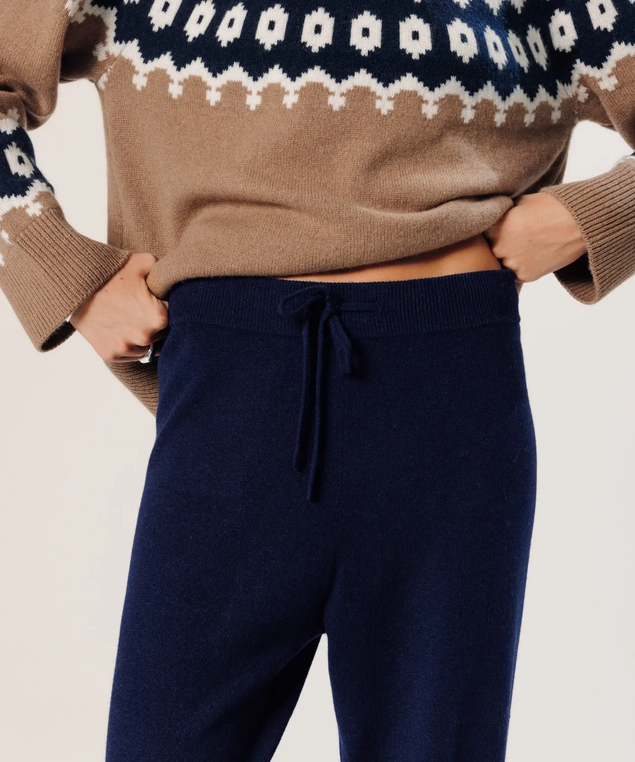 Rodier pantaloni larghi cashmere 100% blu navy