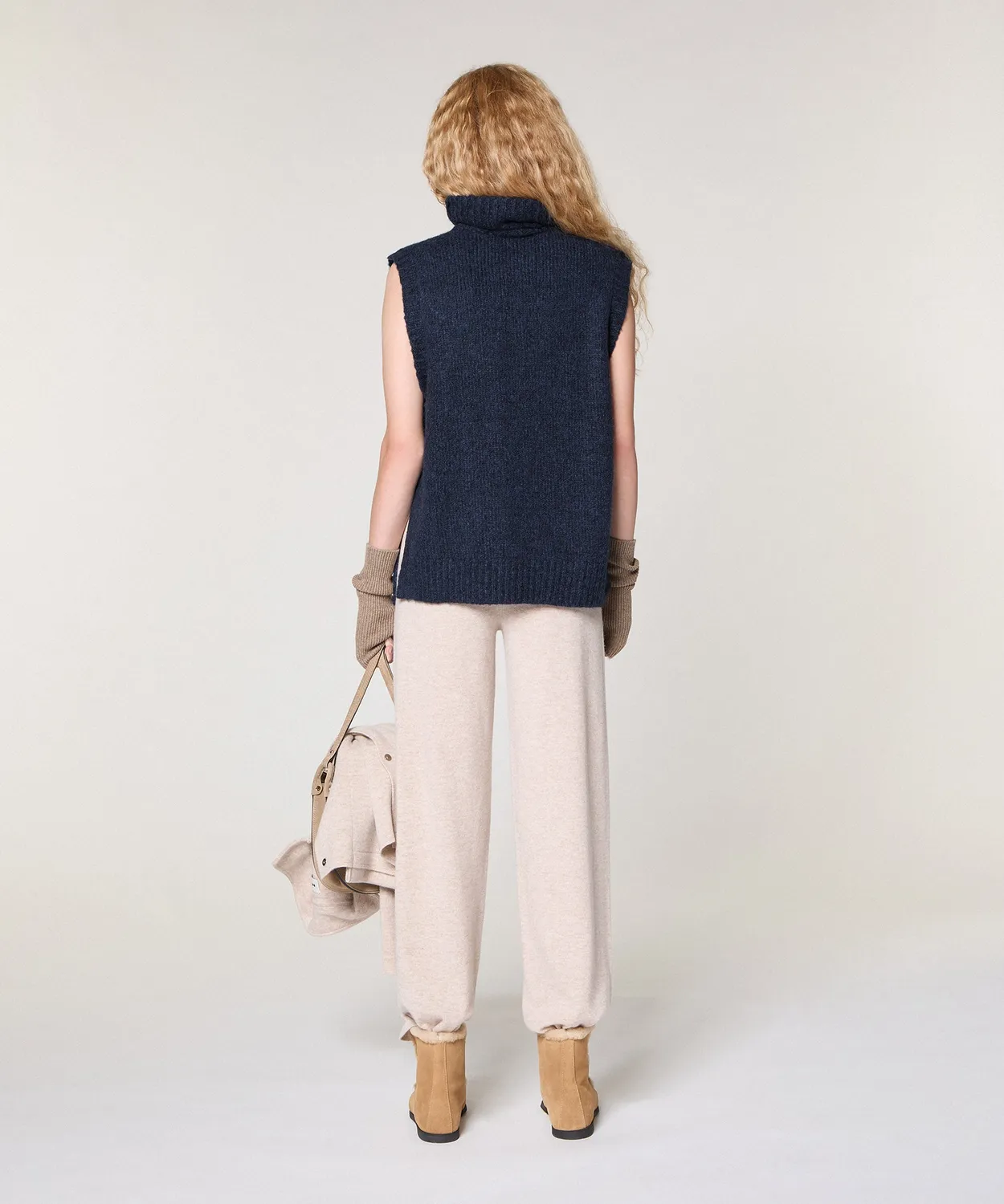 Rodier Maglione Smanicato Collo Alto Blu Navy Grossa