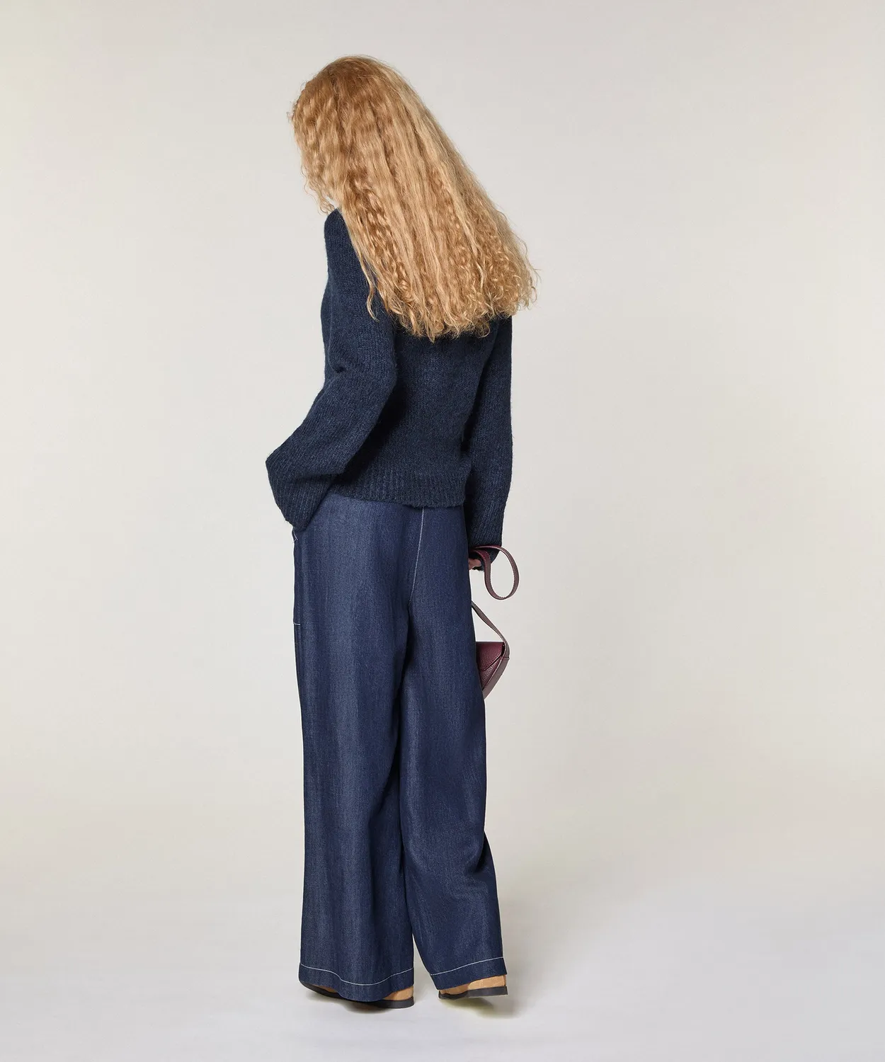 Rodier maglione girocollo maglia grossa donna blu navy