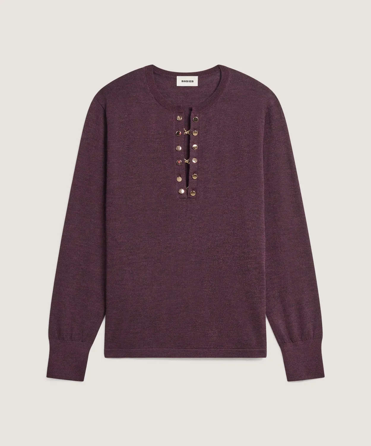 Rodier maglione collo tunisino lana merino marrone scuro