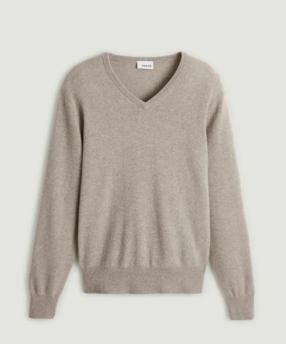 Rodier maglione cashmere uomo scollo V beige scuro