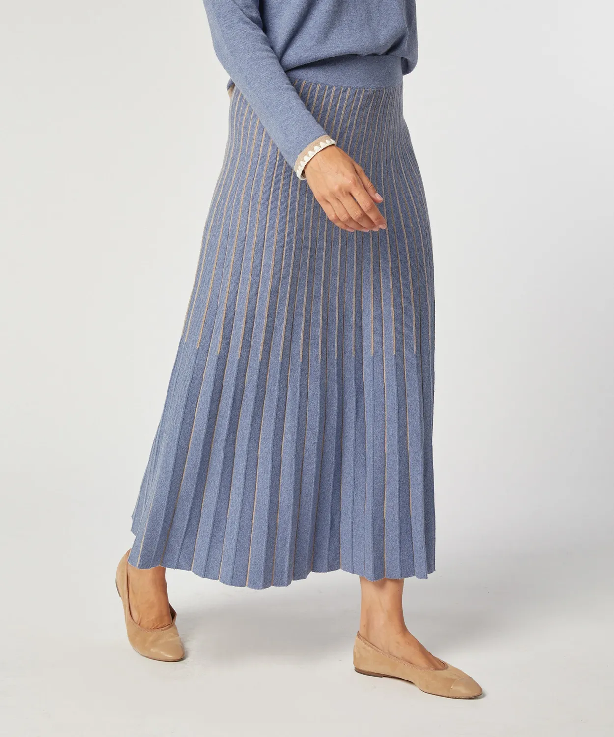 Rodier Gonna Maglia Plissettata Blu Midi Donna