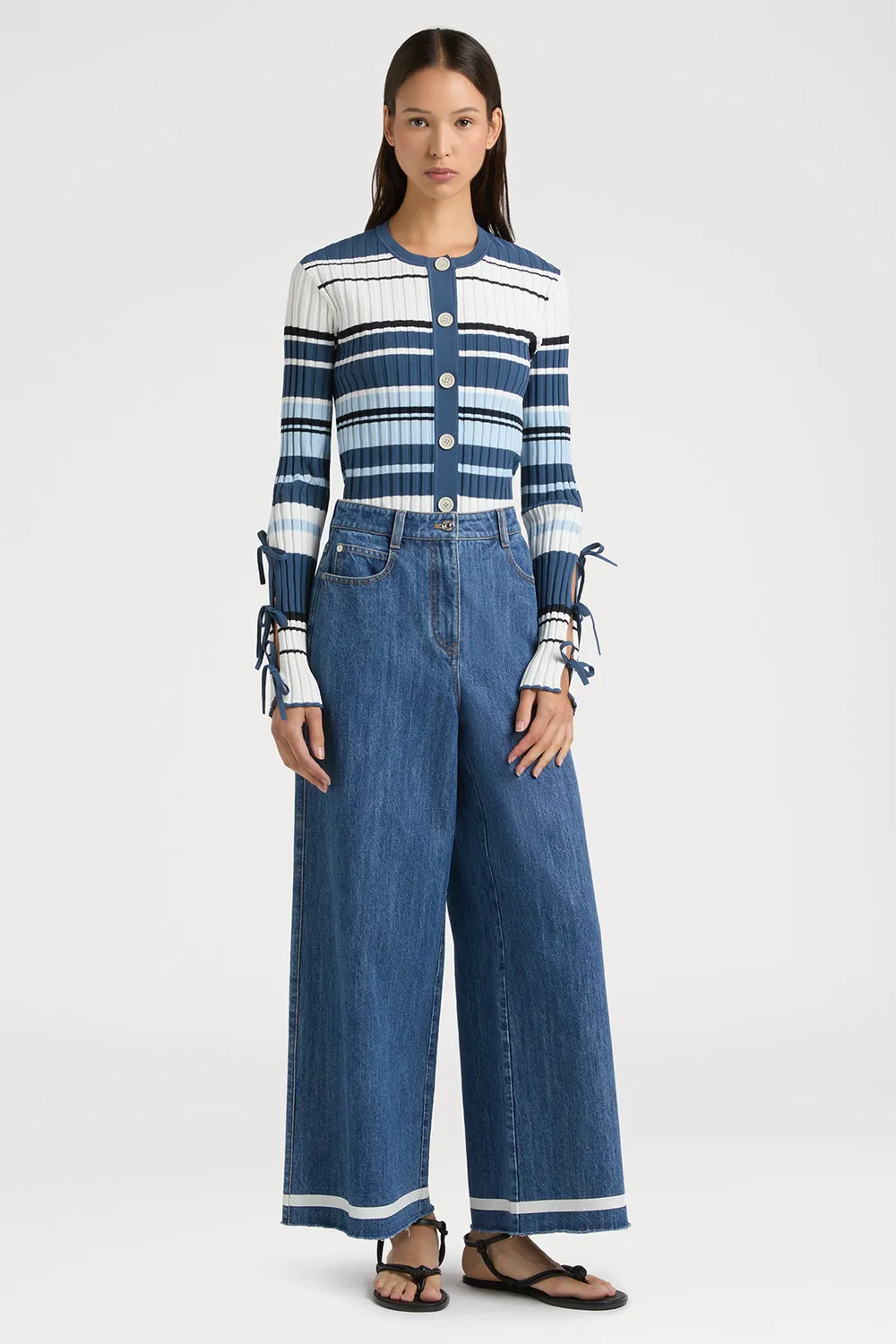 Ports Amalfi Coast cardigan righe blu con fiocco