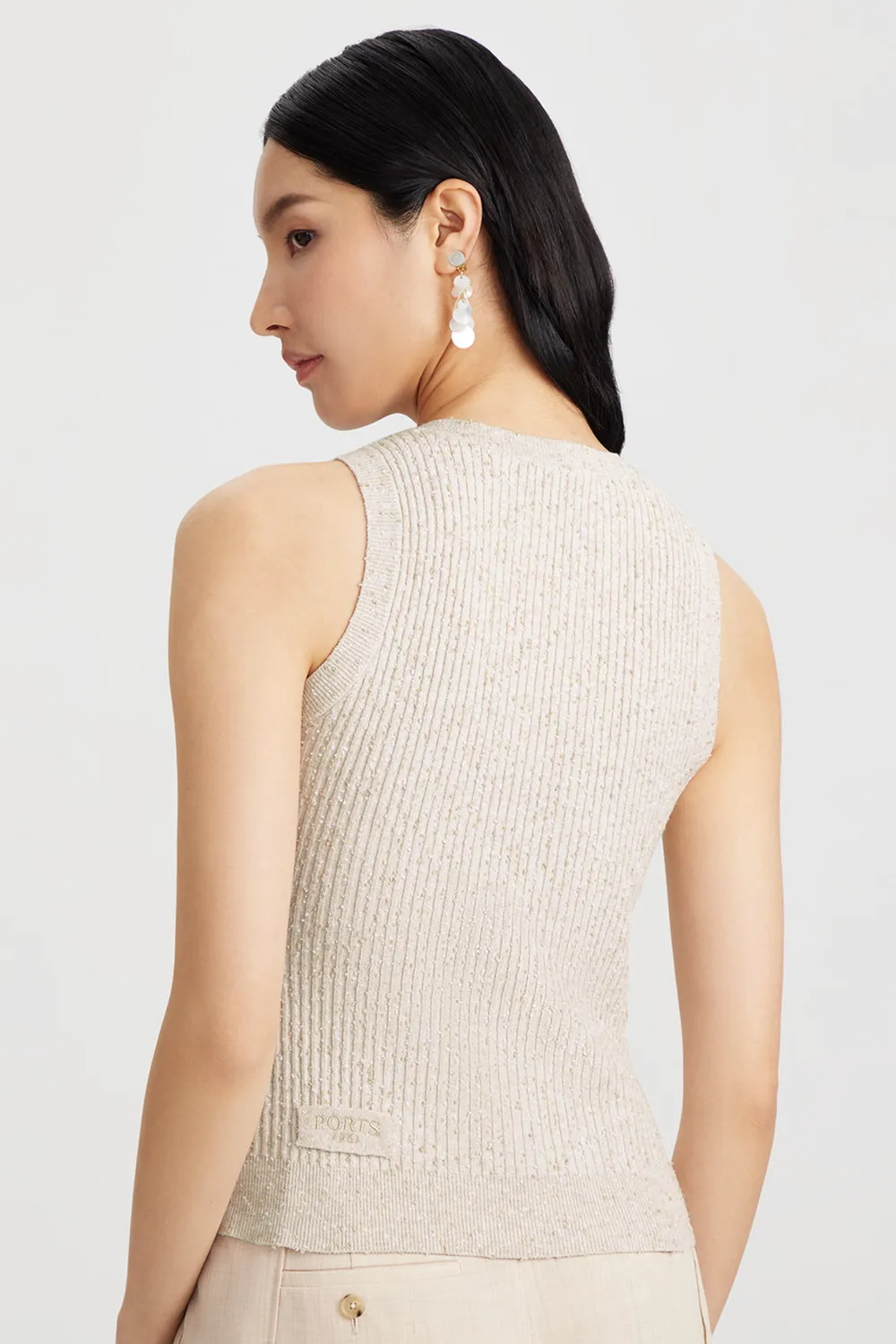 PORTS 1961 canotta maglia beige coste scollo tondo