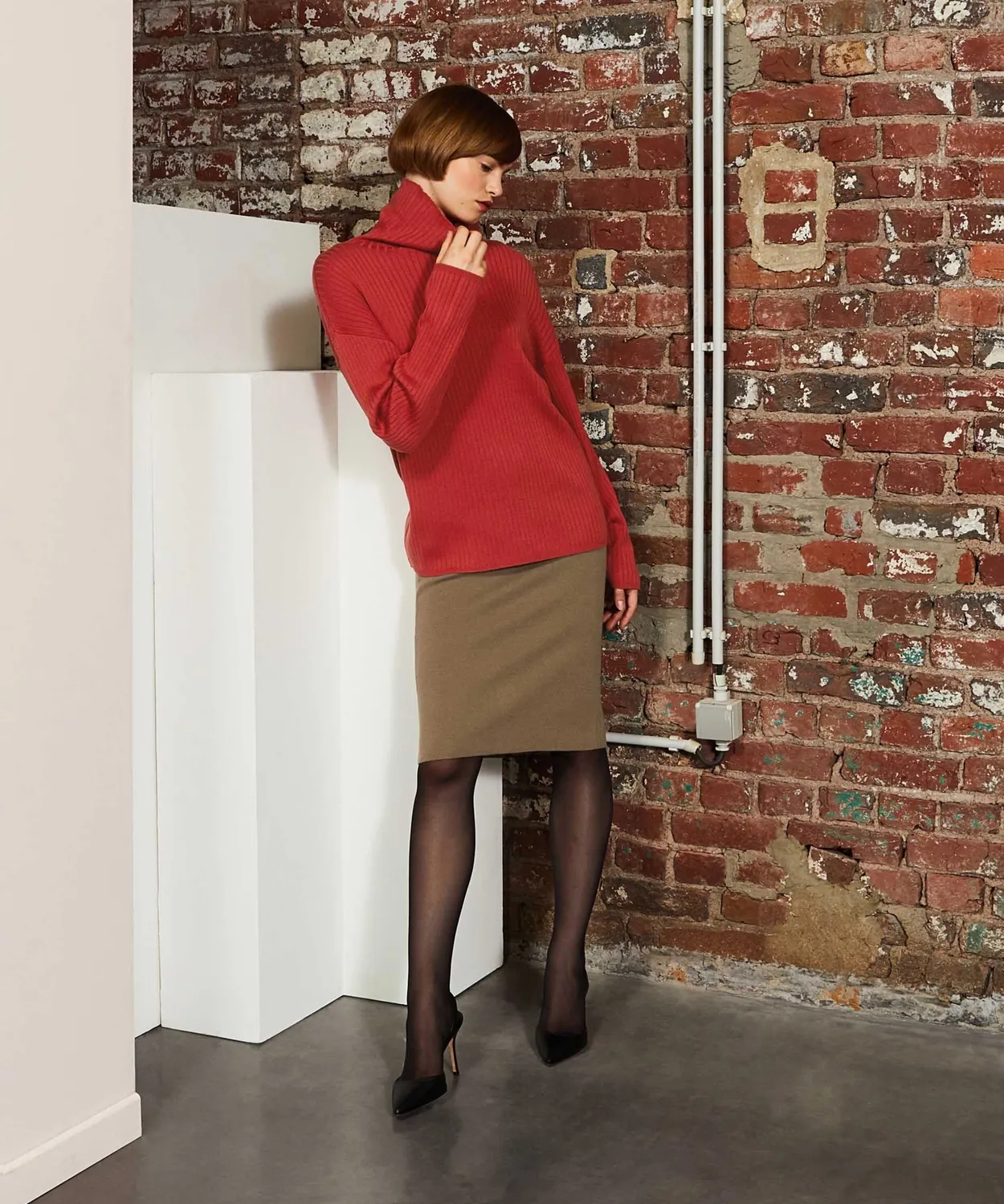 Rodier Maglione Dolcevita Coste Ampia Arancio Ruggine