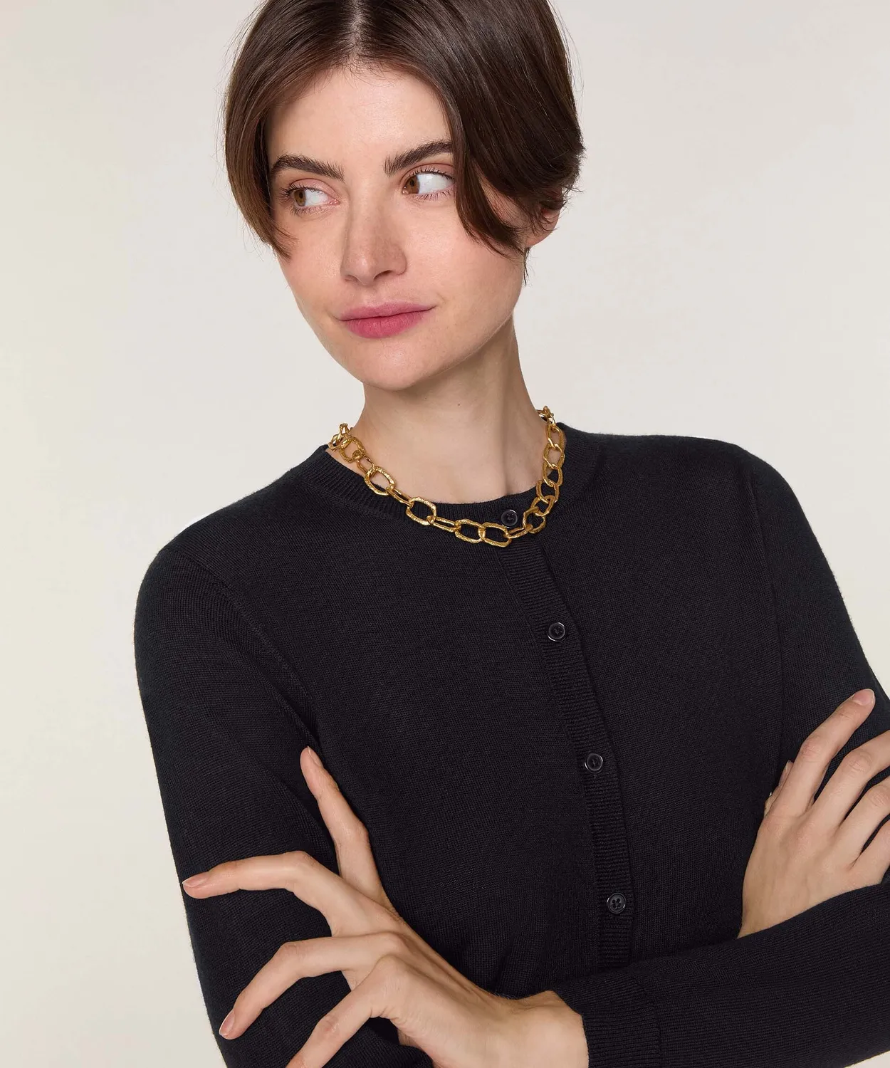 Rodier cardigan corto lana merino nero girocollo