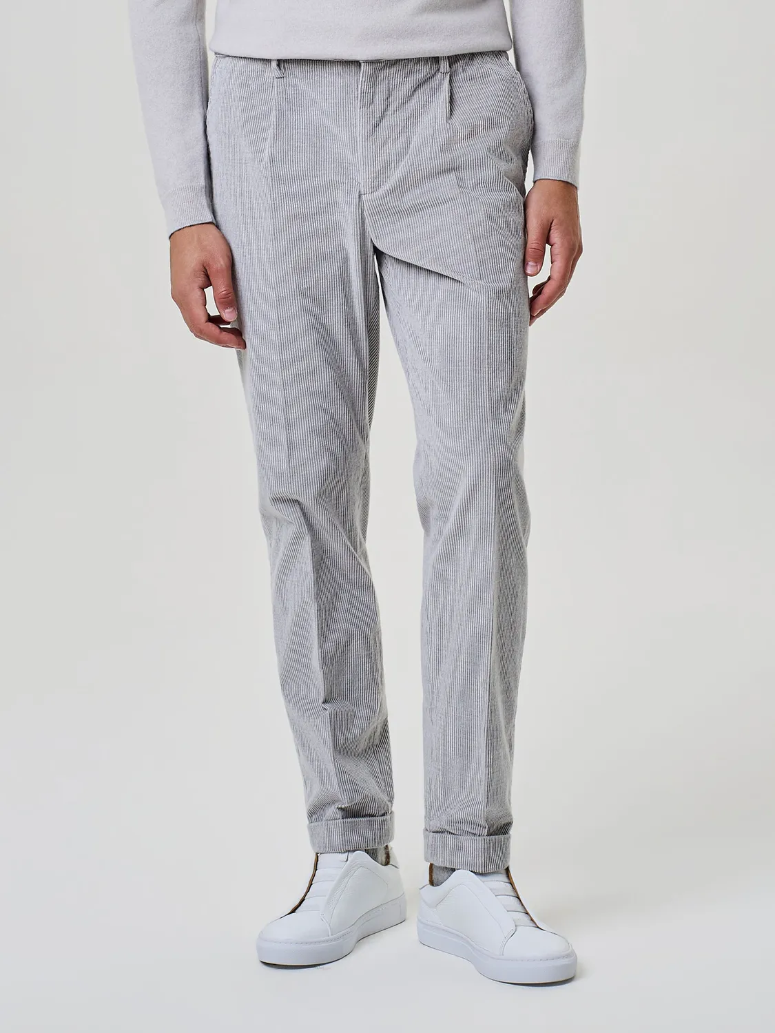 Paul Taylor pantalone velluto millerighe bicolore grigio chiaro