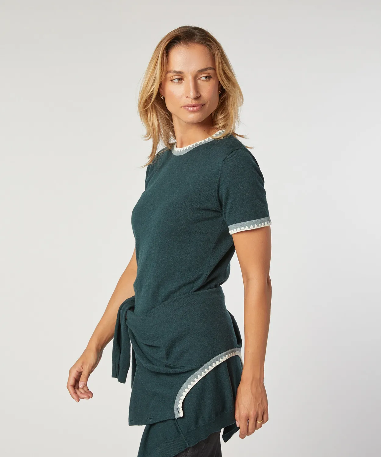 Rodier Twin Set in Cotone Verde Anatra Top+Cardigan