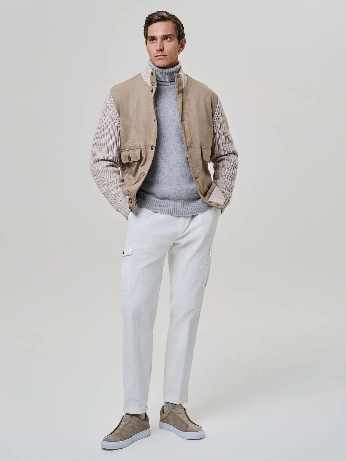 Paul Taylor Bomber Eco Suede Maglia Taupe Foderato Nylon