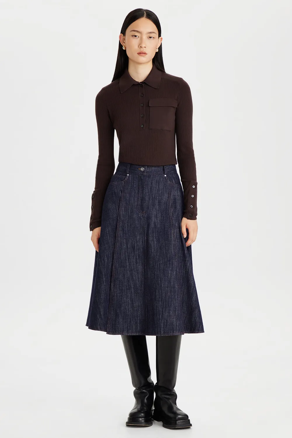 PORTS 1961 gonna denim midi svasata indaco