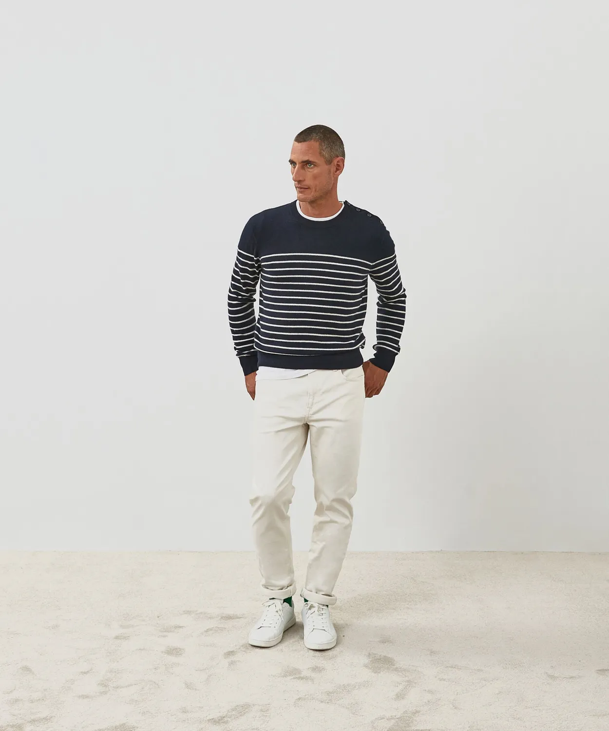 Rodier maglione marinaio cashmere uomo blu navy righe
