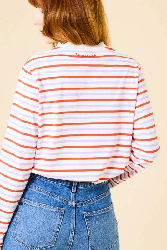 Jyoti Fair Works Popeia maglia righe rosso viola bianco